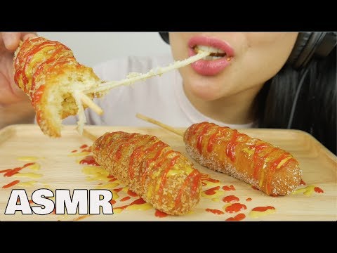 ASMR MOZZARELLA CHEESE CORNDOGS (CRUNCHY EATING SOUNDS) | SAS-ASMR