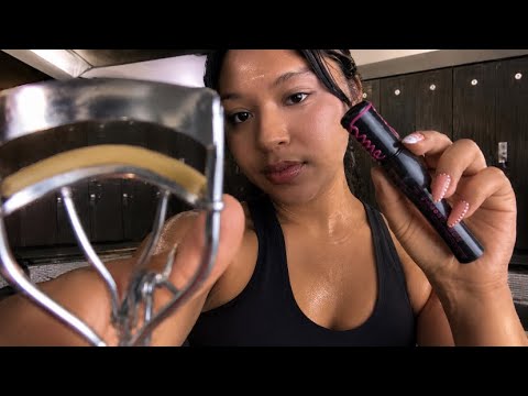 ASMR girl does your makeup in the gym locker personal attention role play
