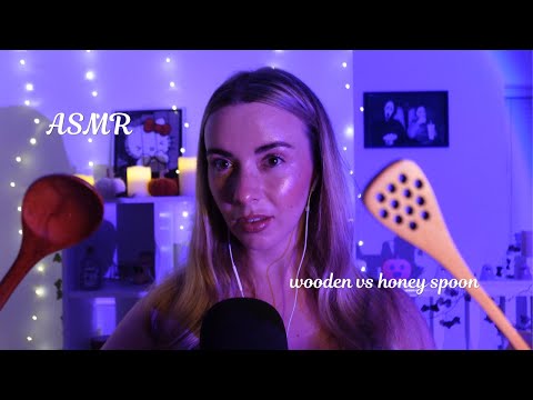 ASMR wooden spoon vs honey spoon 🥄🍯 (mouth sounds & tingles)