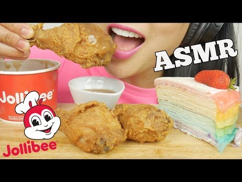 ASMR JOLLIBEE + RAINBOW CREPE CAKE (EATING SOUNDS) NO TALKING | SAS-ASMR