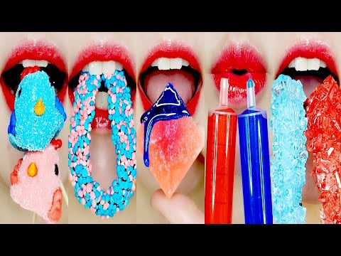 [ASMR MUKBANG] 🔴🔵 RED & BLUE CANDY MIX EXTREME EATING SOUNDS