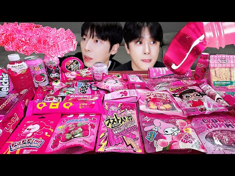 ASMR MUKBANG | 편의점 핑크 디저트 아이스크림 먹방 불닭 딸기맛 & PINK DESSERT HONEY JELLY CANDY
