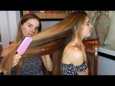 ASMR TWINS Brushing Long Hair, Softly Singing & Chit Chatting whispered