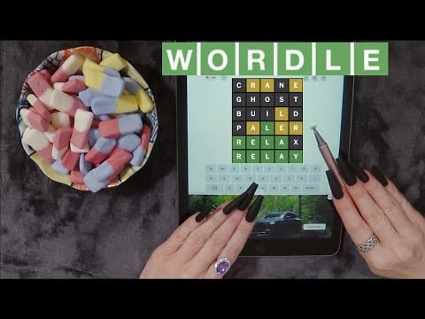 ASMR Eating Squashies Gummy Candy & WORDLE on iPad | Whispered Game Play
