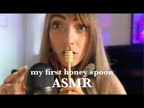 My First Honey Spoon ASMR video🍯 Whispering, Tapping & Sticky Mouth Sounds