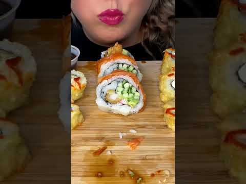 Huge Sushi Bite! 😳#asmreating #shorts #asmr #sushi