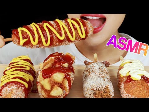 ASMR CHEESY MOZZARELLA CHEDDAR CORN DOGS *CRUNCHY* EATING SOUNDS MUKBNAG (No Talking)