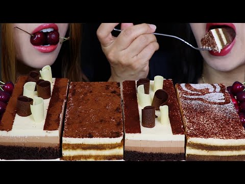 ASMR BIG CHOCOLATE MOUSSE CAKES & TIRAMISU CAKES + CHERRIES चॉकलेट केक sjokoladekake ケーキ 초콜릿 케이크 먹방