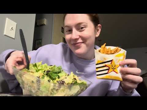 ASMR Mukbang - eating show, whispered, Chick-fil-A and Carls Jr. ￼