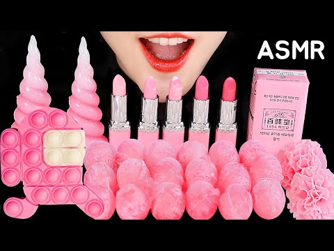 EDIBLE LIPSTICK ASMR EDIBLE AMONG US POP IT, ICE ASMR, DRINKING SOUND ASMR PINK FOOD ASMR