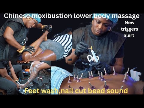 ASMR✨Chinese moxibustion, double hammer technique, lower and upper body massage, nail cuts, leg wash