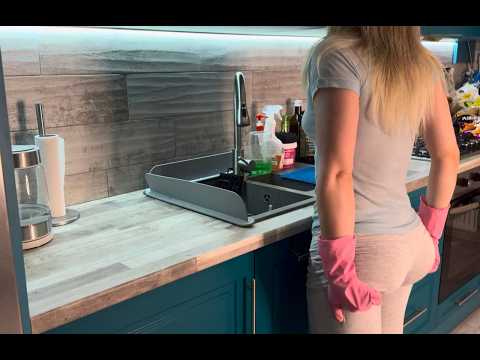 ASMR Satisfying Washing Dishes: Water, Scrubbing & Rubber Gloves Sounds
