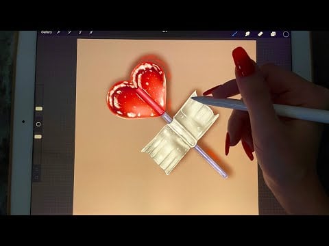 😴iPad ASMR 🖌️Painting a heart-shaped lollipop - Clicky whispers