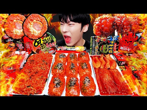 ASMR MUKBANG | 직접 만든 불닭 버섯 불닭쌈 소세지 먹방 & 레시피 FRIED CHICKEN AND FIRE NOODLES EATING