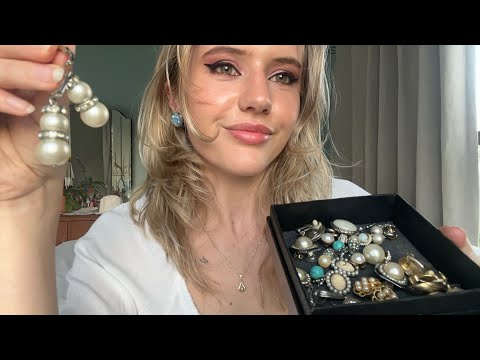Asmr🩵Trying on my great-grandmother’s vintage earrings🧚‍♀️