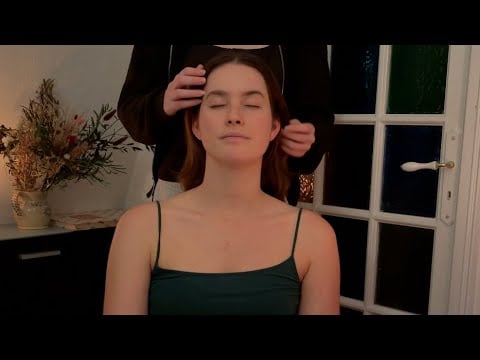 ASMR the tingliest gentle touch massage and hair play for sleep (soft whispered, real person, rain)