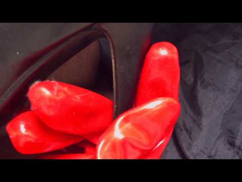 RUBBER GLOVES💓  Hands in RED👣 RUBBER polishing high heel boots💋 [[ASMR]]