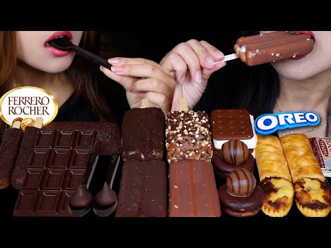 ASMR DARK VS MILK CHOCOLATE (FERRERO CHOCO PIE, HERSHEY'S SPOONS, REESE'S, OREO, ICE CREAM BARS) 먹방