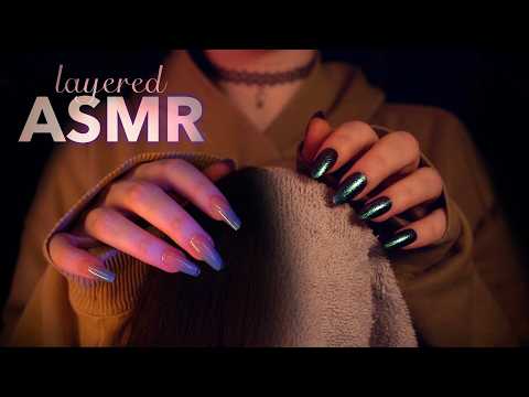 layered ASMR | gentle Towel, Head & Scalp Scratching - no talking, ambiance