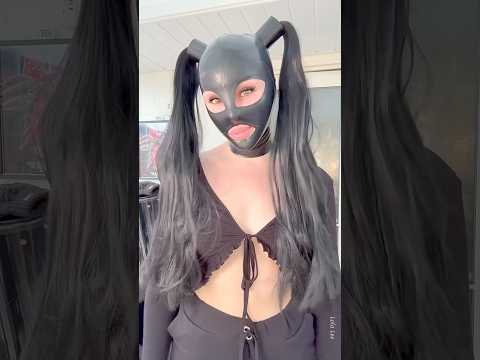Try on my Latex Hood for the 1st time with me!!🖤 what do you think?? #latex #latexhood #tryon