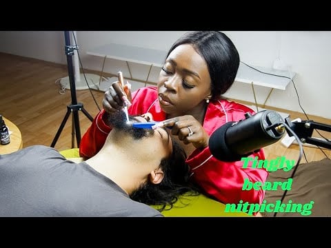 Tingly ASMR : Going thru his beard with a light 💡