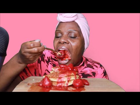 IHOP STRAWBERRY CHEESECAKE PANCAKES ASMR EATING SOUNDS