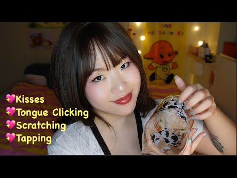 Rhythmic ASMR with Kisses & Tongue Clicking While Scratching & Tapping On Textured Items😴