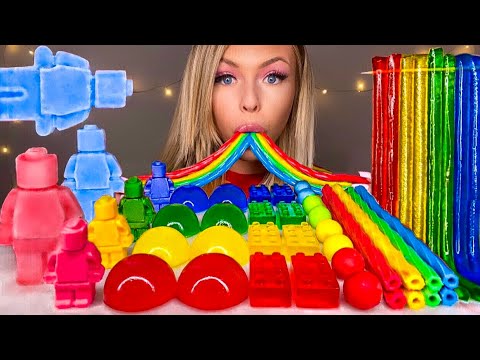 ASMR *RAINBOW FOOD* LEGO BLOCK JELLY, NIK-L-NIP LEGO MAN, SOUR CANDY, JELLY NOODLES, MUKBANG 먹방