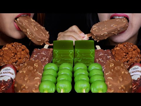 ASMR GREEN TEA DANGO, GIANT CHOCOLATE ALMOND ICE CREAM BARS, MATCHA BEAN JELLY, POPCORN BALL 먹방