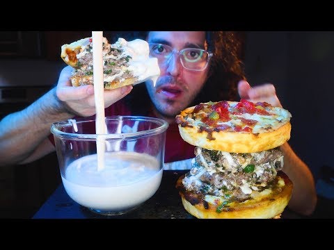 ALFREDO SAUCE TRIPLE PIZZA BURGER * ASMR NO TALKING * | NOMNOMSAMMIEBOY