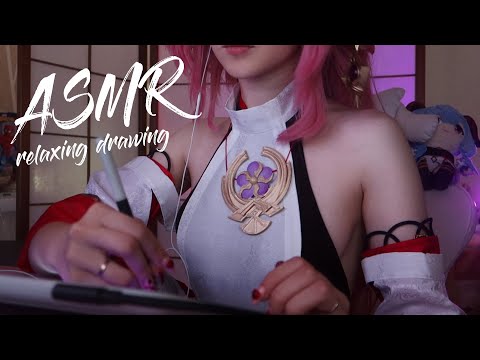 YAE MIKO drawing for YOU ❤️ 100% relaxation sounds for studying, sleep ❤️ Sanya ASMR