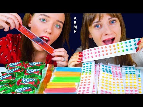 ASMR GUMMY CANDY RACE (FRUIT BY THE FOOT, CANDY BUTTONS, NIK L NIPS WAX STICKS) Eating Sound Lilibu