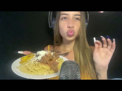 ASMR BLUE YETI - COMIENDO SPAGHETTI (PASTA) + CONTANDO MI VIAJE A LA PLAYA - AMNY ASMR