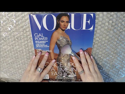 ASMR Juicy Gum Chewing Magazine Flip Through | Super Close Tingly Whisper | Vogue | Gal Gadot