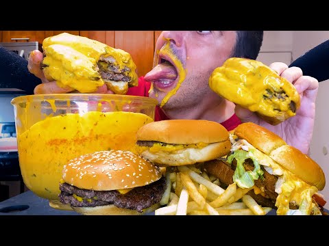 MCDONALDS CHEESE SAUCE FEAST! BURGERS FRIED CHICKEN & FRIES * ASMR NO TALKING * | Nomnomsammieboy