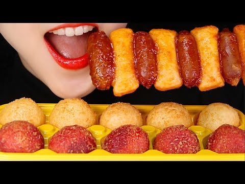 CHEESE BALL ASMR SOTTEOK SOTTEOK ASMR TTEOKKOCHI, SAUSAGE ASMR