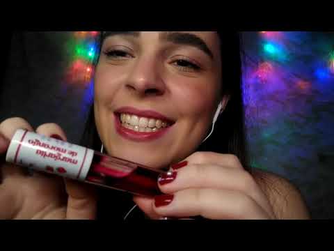 ASMR - Applying Lip gloss/Lip tint Up Close (mouth sounds, tapping...)