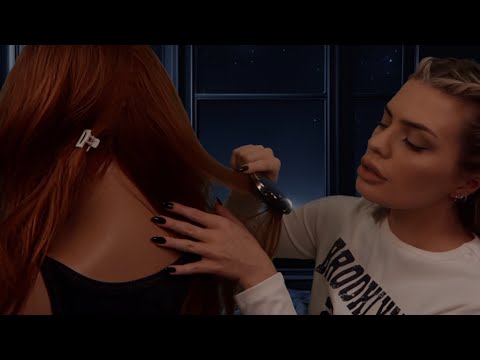 ASMR playing with your hair & gossiping at the sleepover 🌙 (hair play roleplay)