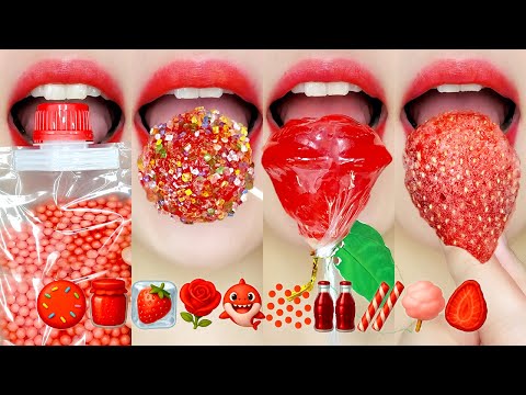 RED EMOJI FOOD EATING SOUNDS 빨간색 이모지 입술 먹방 ASMR MUKBANG