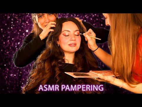 The Best ASMR Makeup Pampering 💗 2 Girls Help Anna Get Ready, Soft Brushing, Whispering & Makeup 😌