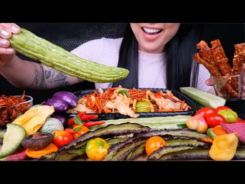 CHICKEN FEET PAPAYA SALAD + FRESH VEGGIE (ASMR SATISFYING CRUNCH) LIGHT WHISPERS | SAS-ASMR