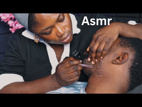ASMR Satisfying ingrown beard pulling,scratches,popping,with soft whisper, NO GUM for deep sleep.