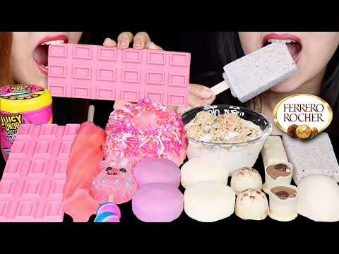 ASMR STRAWBERRY & WHITE CHOCOLATE MOCHI ICE CREAM, SCREW ICE BAR, JUICY DROP DIP N STIX, CHOCO CUP먹방