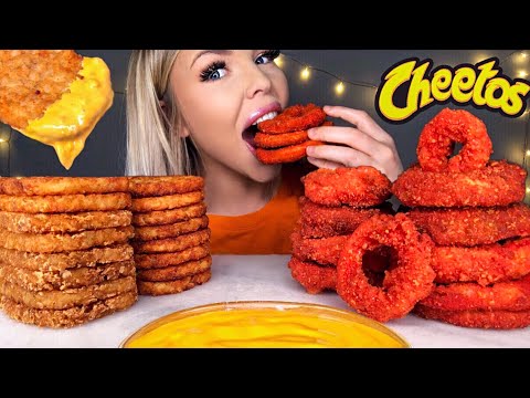 ASMR HOT CHEETOS ONON RINGS, CHEESY HASH BROWN, CRUNCHY EATING SOUNDS MUKBANG 먹방 *COOKING & EATING*