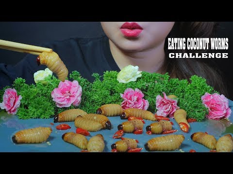 ASMR EATING ALIVE COCONUT WORMS CHALLENGE (EXOTIC FOOD) EATING SOUND | LINH-ASMR