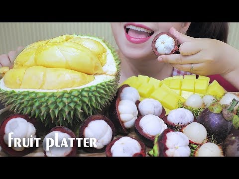 ASMR FRUIT PLATTER (DURIAN , RAMBUTAN, MANGOSTEEN, MANGO) EATING SOUNDS | LINH-ASMR