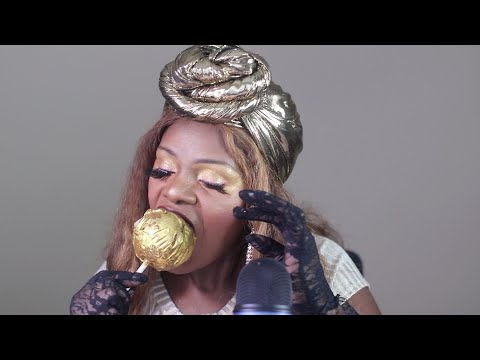 Gold Caramel Candy Apple ASMR Eating Sounds