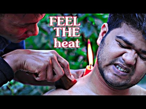 Feel the heat🔥spacial fire heat shoulder massage by Indian barber💈relaxing head shoulder massage