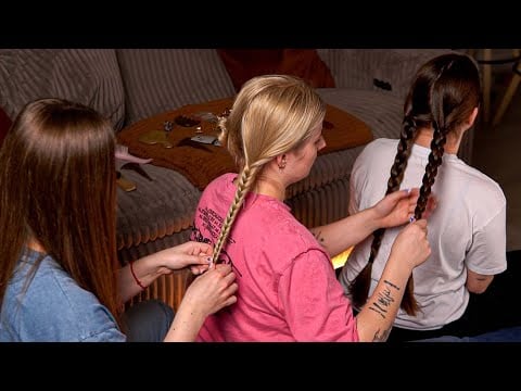 ASMR Hair Train with Sister & Friend 🎀 Deep Tingles for Sleep (Brushing, Braiding, No Talking)