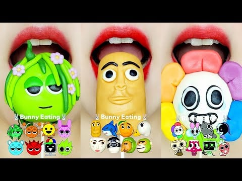 ASMR Brainrot, Sprunki, Dandy's world wagashi Eating Sounds MUKBANG 화과자 이모지 입술 먹방